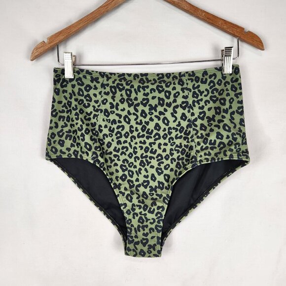 NWT Marina West Two Piece Swimsuit Women's L Olive Black Leopard Bikini UPF 50 - Picture 9 of 13